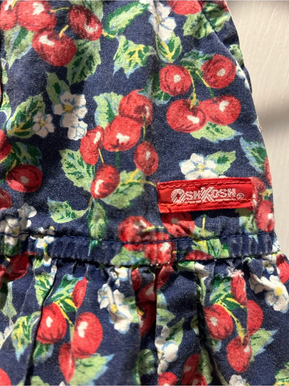 Vintage OshKosh B'gosh Navy Cherry Tiered Dress 100% Cotton RARE size 3T